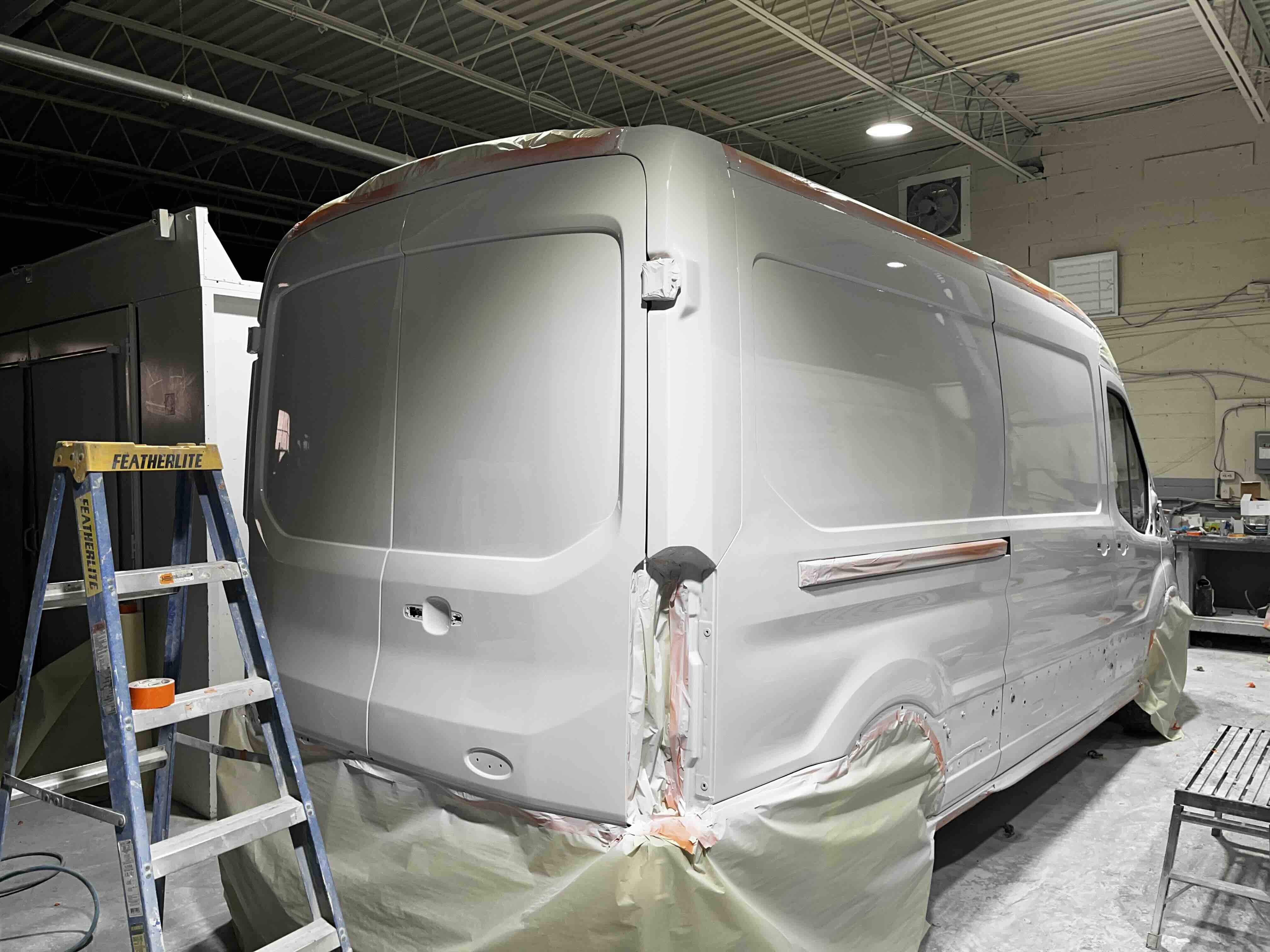 Ford Transit van in the Greensburg Auto shop
